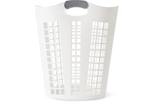 Gracious Living Laundry Basket, Easy Carry Flex Collapsible Hamper, 87.5 Liters, White - Large Plastic Clothes Storage Organizer for Home, Bathroom, and Bedroom