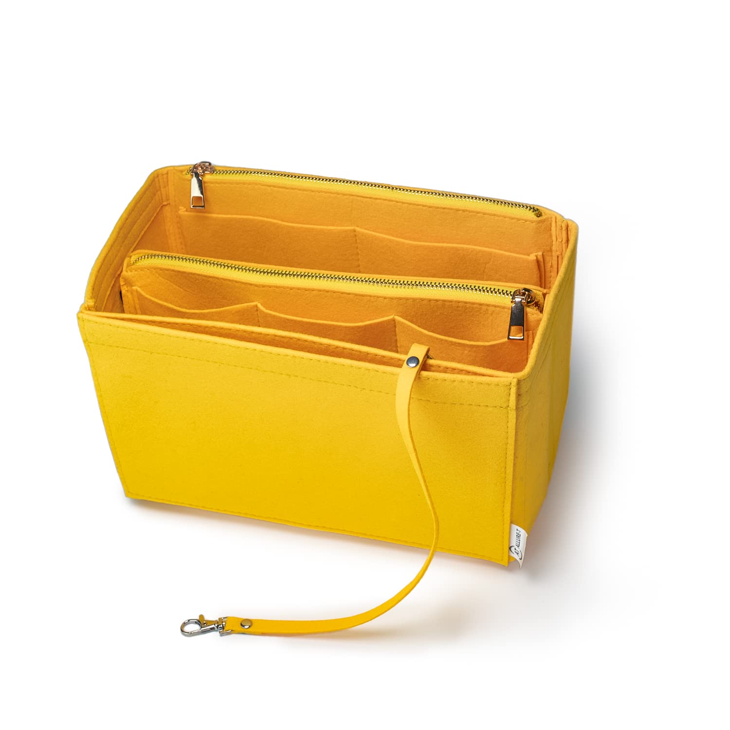 AT Allure-T Handbag Organiser Felt with Zip, Handbag Organiser Bag in Bag Insert with Key Chain, Felt Bag Organiser, Yellow, M