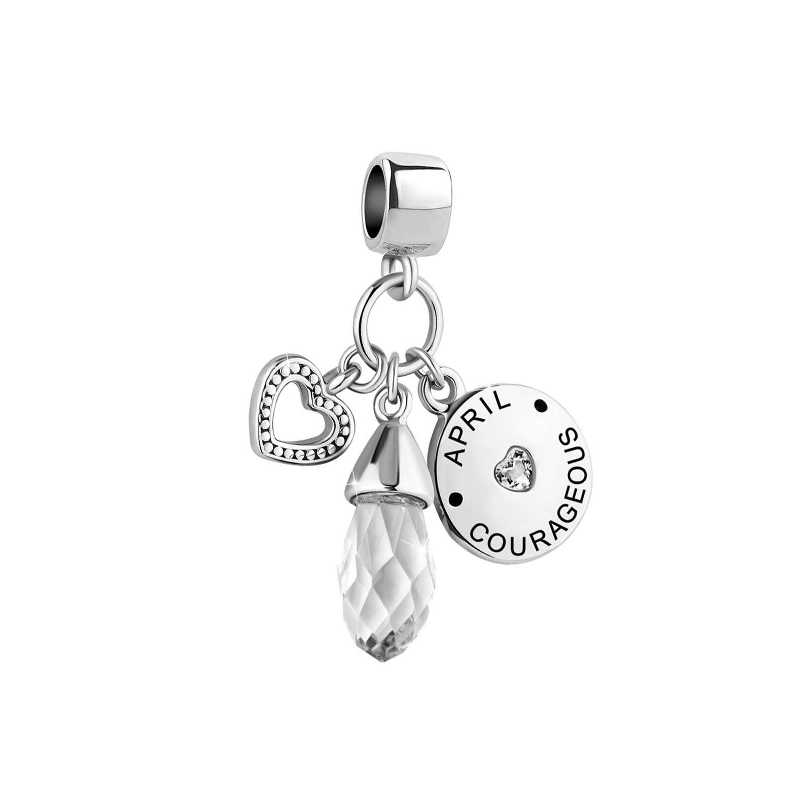 Courageous Clear April Birthstone Heart Dangle Charm fits Pandora Charms Bracelets Birthday Jewellery Gift for Women Daughter Granddaughter Sister Friendship