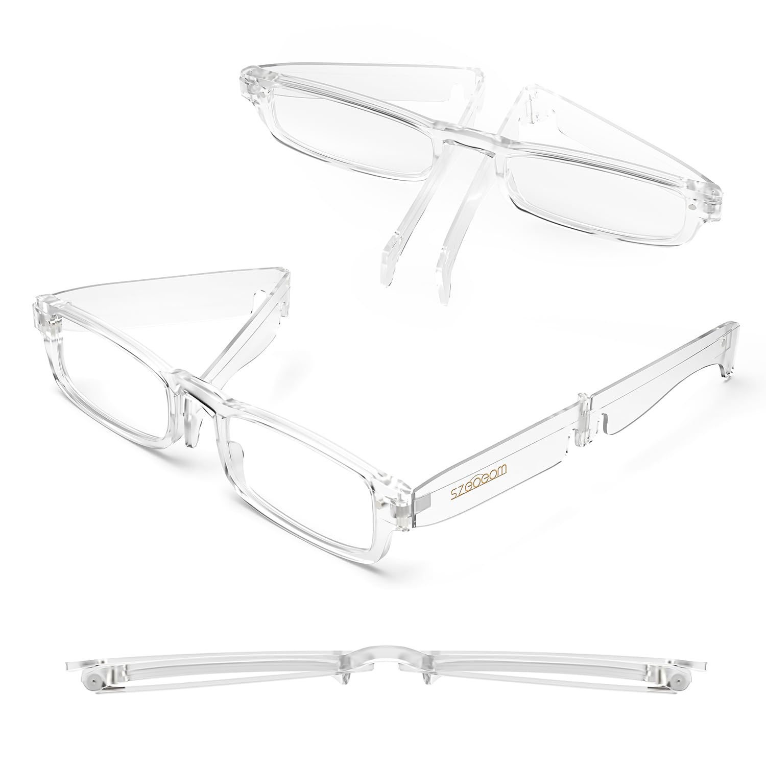 SZEOEOM Folding Reading Glasses Portable Pocket Readers Slim ultra-thin Compact readers Travel BlueLight Blocking Women Men (Transparent, 3, Dioptres)