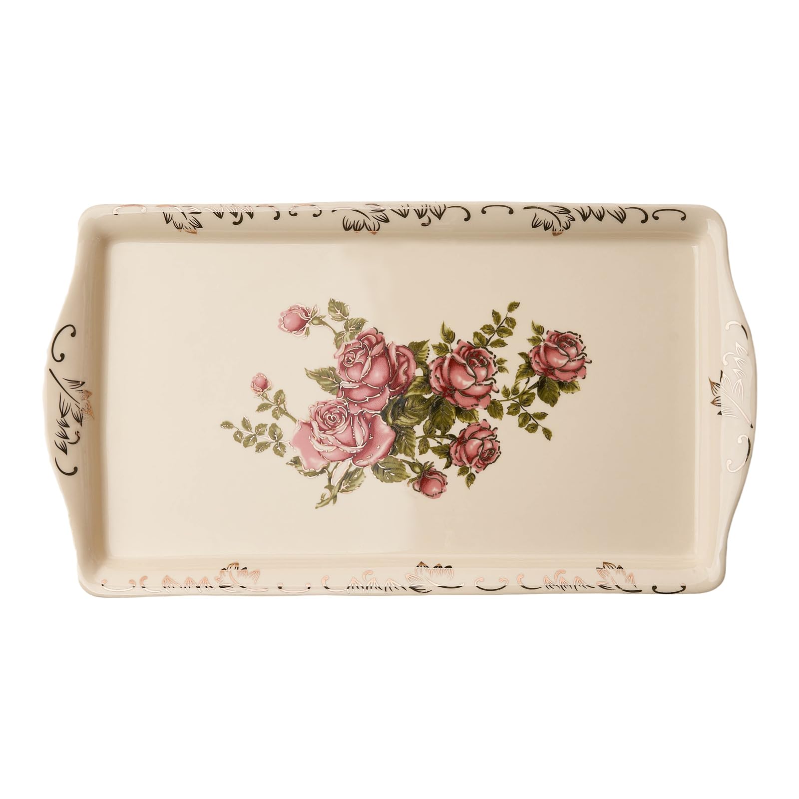 YOLIFE Ceramic Rose Serving Tray, Decorative Platter for Tea Party