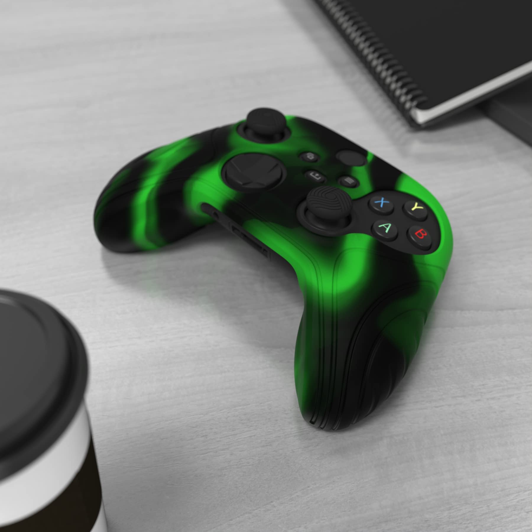 eXtremeRate PlayVital Samurai Edition Anti-slip Controller Grip Silicone Skin for Xbox Core Controller, Ergonomic Protective Case Cover for Xbox Series S/X Controller w/Thumb Grips - Green & Black
