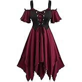 ROSE GAL Women Plus Medieval Renaissance Costume Dress Cold Shoulder Ruffles Layered Lace-up Underbust Corset Dress