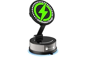 Magnetic Phone Mount with Wireless Charger, 15W Fast Wireless Charging for iPhone 17/16/15/14/13/12 Pro Max/Plus, 360° Rotati