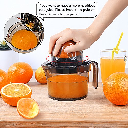CitrusÂ Juicer,OrangeÂ LemonÂ ManualÂ SqueezerÂ HandÂ Rotate Lime Press Juicer,Anti-Slip Non-Marking Silicone Base and Ergonomic Handle,Multi-Size Reamers,17-Ounce Capacity,Black(Free Sent A Sticky Notes)