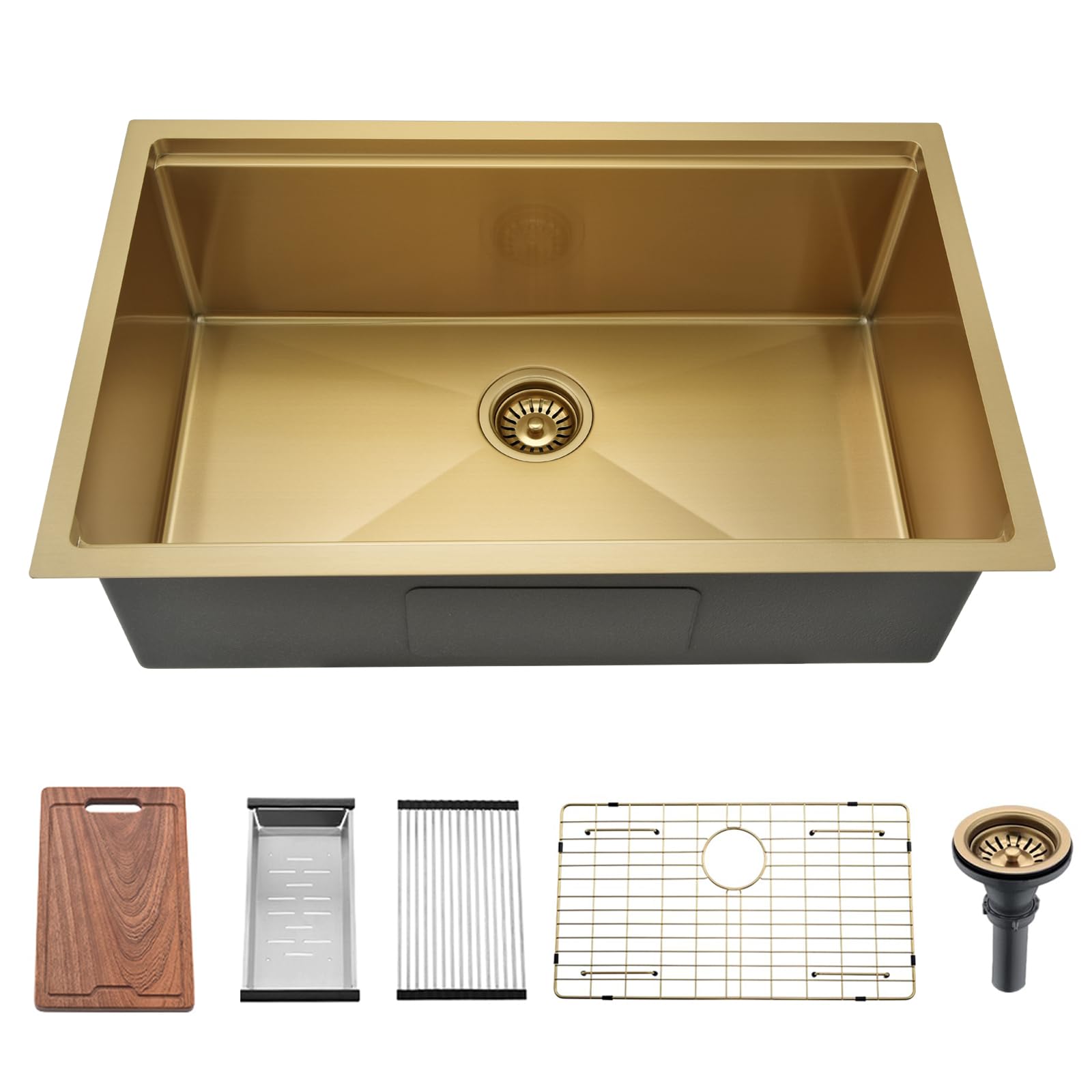 Photo 1 of 27 Inch Gold Kitchen Sink Undermount Workstation-Bokaiya 27x19 Undermount Kitchen Sink Brushed Gold Stainless Steel 16 Gauge Handmade 10" Deep Single Bowl Under Counter with Cutting Board