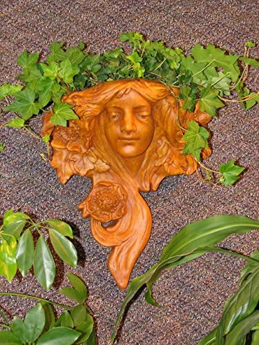 Wall Planter NOUVEAU LADY FACE 14" BURNT ORANGE STAIN Cast Cement Flower Pot OUTDOOR Indoor GARDEN Made in USA