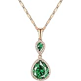 TIMEMATRIX Blue/Green/Red/Purple/White Waterdrop Cubic Zirconia Gamstone Pendant Necklace for Women for Gift.