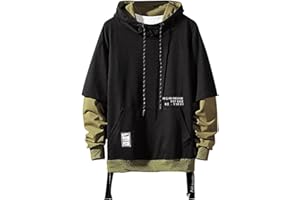 GURUNVANI Contrast Color Pullover Hoodie Mens Patchwork Hoodies Men
