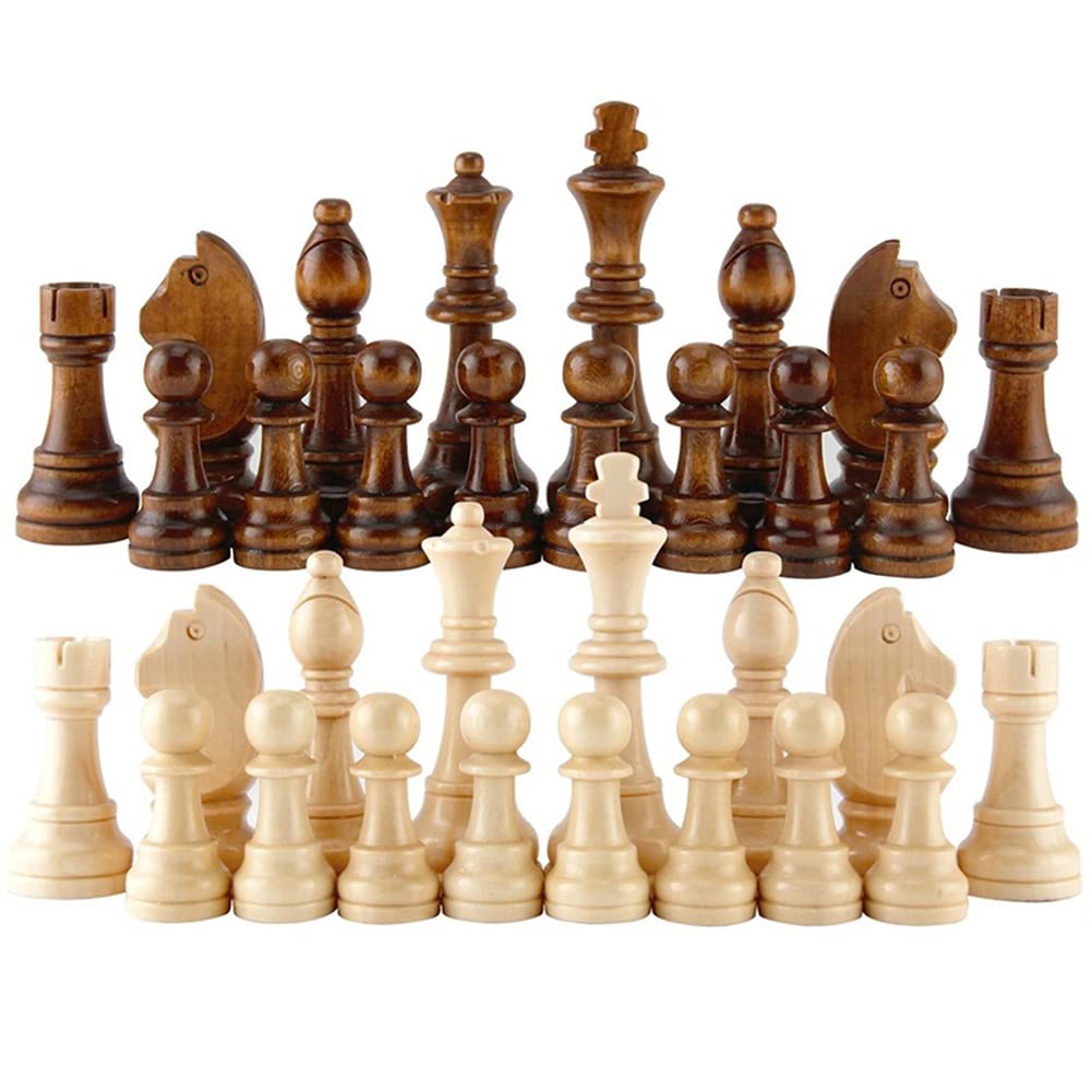 32PCS Wooden International Chess Pieces - No Board, Portable Tournament Staunton Chess Set