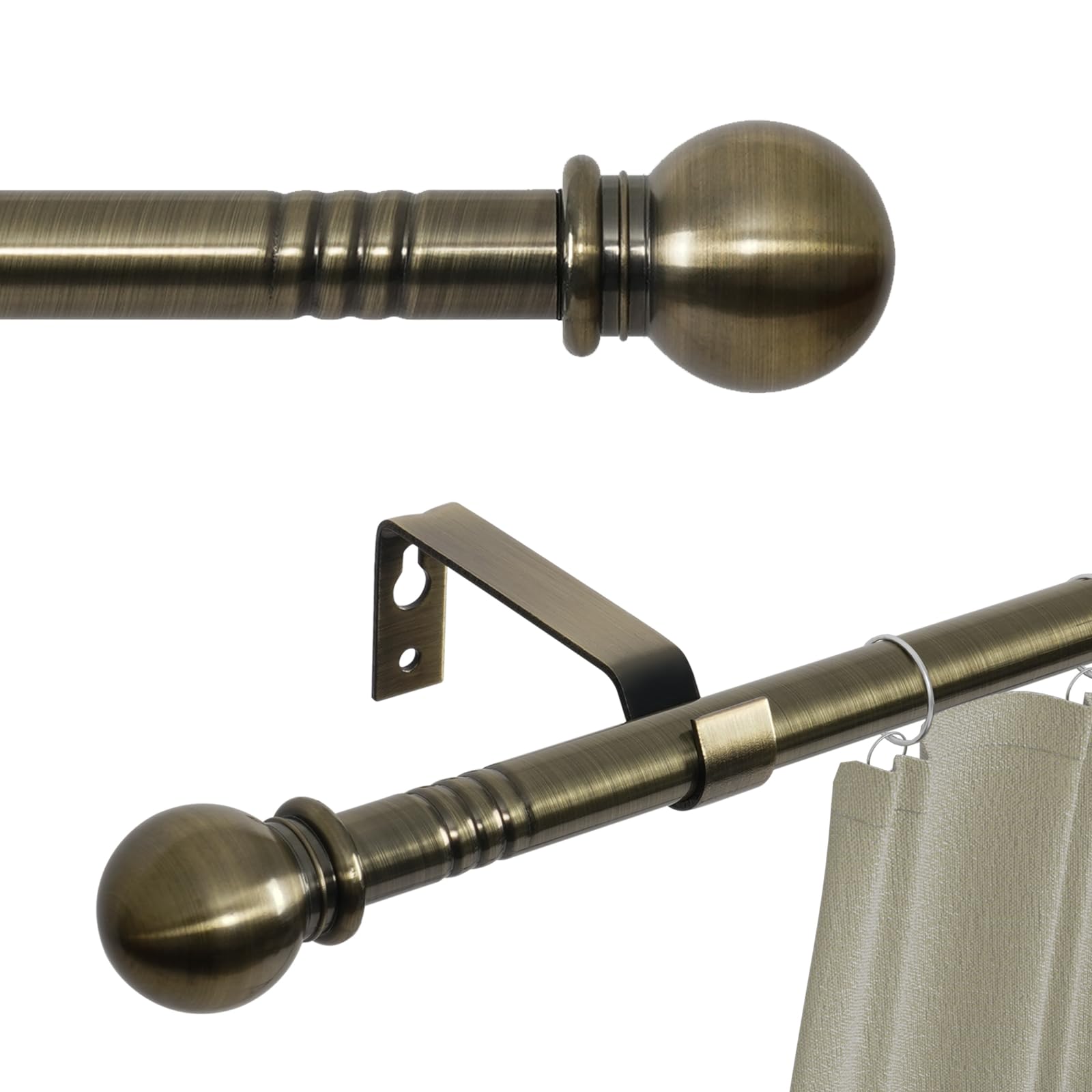 Photo 1 of Antique Brass Curtain Rods for Windows 28 to 48 inch, 5/8 inch Small Curtain Rod Set with Brackets, Heavy Duty Drapery Rod for Bedroom, Living Room, Brushed Brass