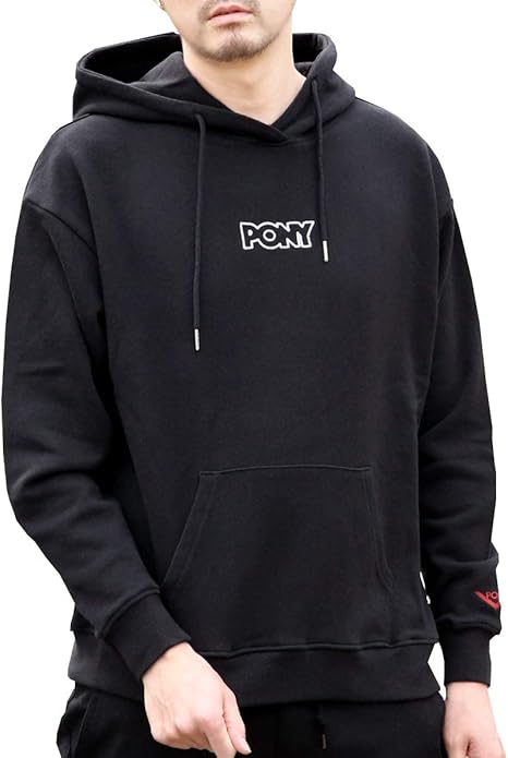 Amazon Pony ポニー メンズ 綿100 裏毛 スウェット ブランド ロゴ 刺繍 バックプリント ビッグシルエット 長袖 パーカー トレーナー パーカー 通販