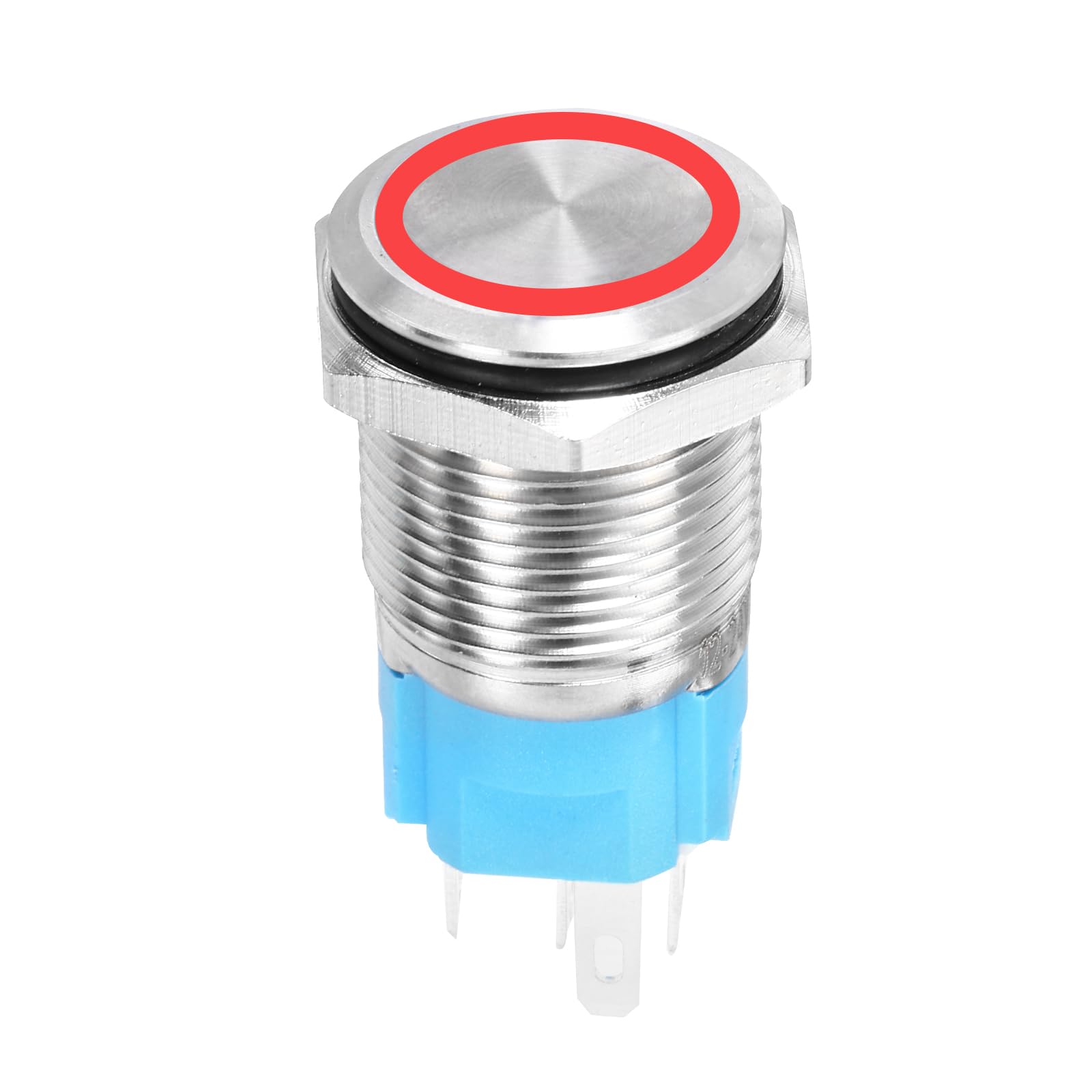 DMiotech 16mm / 5/8" Stainless Steel Momentary Push Button Switch Flat Head 5A 12-24V Silver Shell with Welding Foot Red LED 1NO1NC for Car Boat Systems Custom Setups