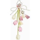 QTMY Tulip Tassel Bow Pearl Beaded Braided Keychain Bag Charms for Handbag Purse Backpack Accessories Bogg Bag,372