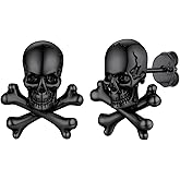 Black Skull Ear Studs Solid Silver Jewelry Gothic Skeleton Stud Earrings Jewelry