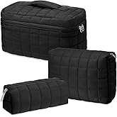 Huhumy 3 Pcs Large Puffy Makeup Bag Set Quilted Cosmetic Pouch for Women Cute Checkered Travel Toiletry Bag Puffer Makeup Organizer Purse Pouch Preppy Pencil Case with Zipper Valentine Gift(Black)
