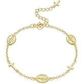 BYBAIZ 14K Gold Bracelets for Women Gold Cross Bracelet for Women Adjustable Christian Bracelets for Womens Fusion of Religious Elements Virgin Mary Chain Bracelet for Womens