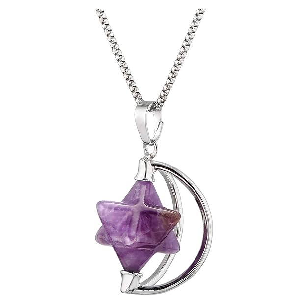 JSDDE Drehbar Merkaba Stern Anhänger Chakra Edelstein Kristall Healing Pendant Halbmond Design Halskette für Damen Mädchen