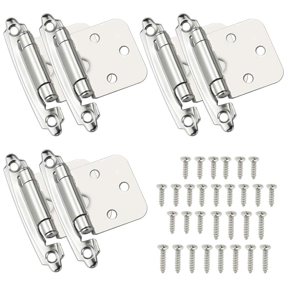 AFASOES 6pcs Cabinet Door Hinges Self Closing Overlay Flush Cabinet Hinge Heavy Duty Cupboard Hinges Replacement Ball Bearing Mute, Inset Hinges with Screws for Home Decorative