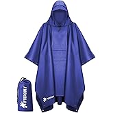 PTEROMY Hooded Rain Poncho for Adult with Pocket, Waterproof Lightweight Unisex Raincoat for Hiking Camping Emergency