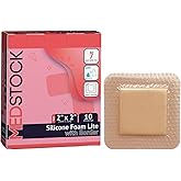 MEDSTOCK Silicone Foam Lite Dressing with Border, 2"x2" (Pack of 10), Comfortable Healing for Wounds, Waterproof, Gentle & Secure Adhesion