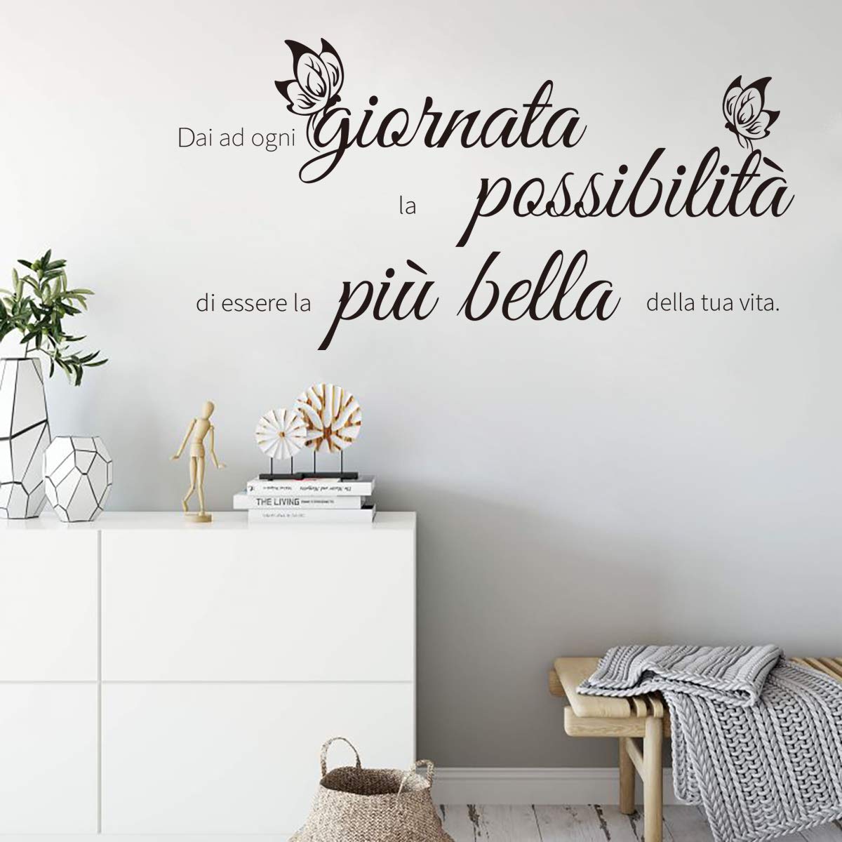 decalmile Inspirational Wall Decals Quotes Italian Dai ad ogni giornata la possibilita di essere la piu bella dell tua vita Butterfly Black Letters Wall Stickers Living Room Bedroom Wall Decor