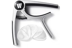 WINGO Guitar Capo for Acoustic and Electric Guitars, Ukulele, Mandolin, Banjo - Silver with 5 Non-slip Picks.
