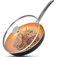 10" Copper Nonstick Frying Pans with Lid, Chef's Classic Skillet with 100% PFOA-Free, Saucepan Ceramic Titanium Coating…