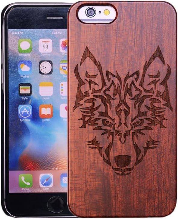 Zenken iPhone 6 / 6s (4.7 inches) Case, Natural Rosewood Back Wood Carved Wooden Case-Wolf Teng