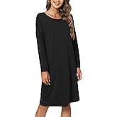 GYS Womens Long Sleeve Nightgown Bamboo Cotton Nightshirts Sleepwear Soft Stretchy Sleep Dress with Pockets