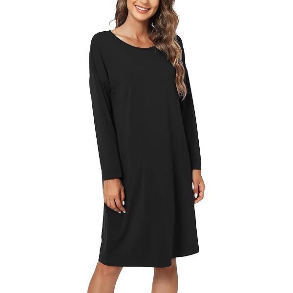 thumbnail image 2 of GYS Women's Bamboo Viscose Nightgown - Super Soft Long Sleeve Sleep Dress With V-Neck & Buttons 2 of 13