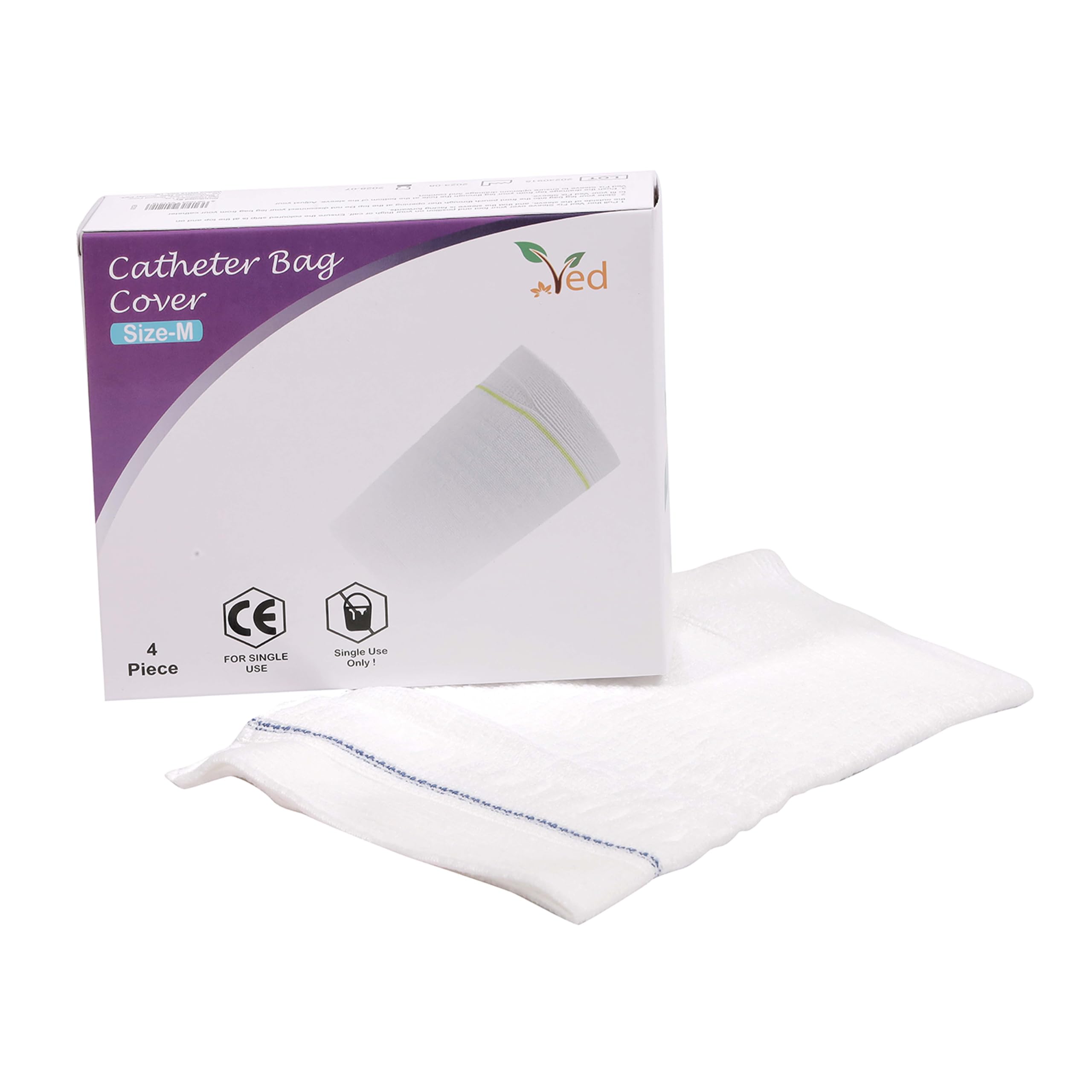 Ved Sleeve Catheter Leg Bag Holder, Catheter Bag Cover, Strong and Durable Fibre Blends with External Seams, Washable and Reusable, Size Medium,(Pack of 4).