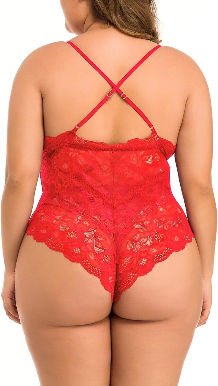 XAKALAKA Women Plus Size Lace Bodysuit Teddy Lingerie One Piece Babydoll Clubwear S-XXXXL at  Women’s Clothing store