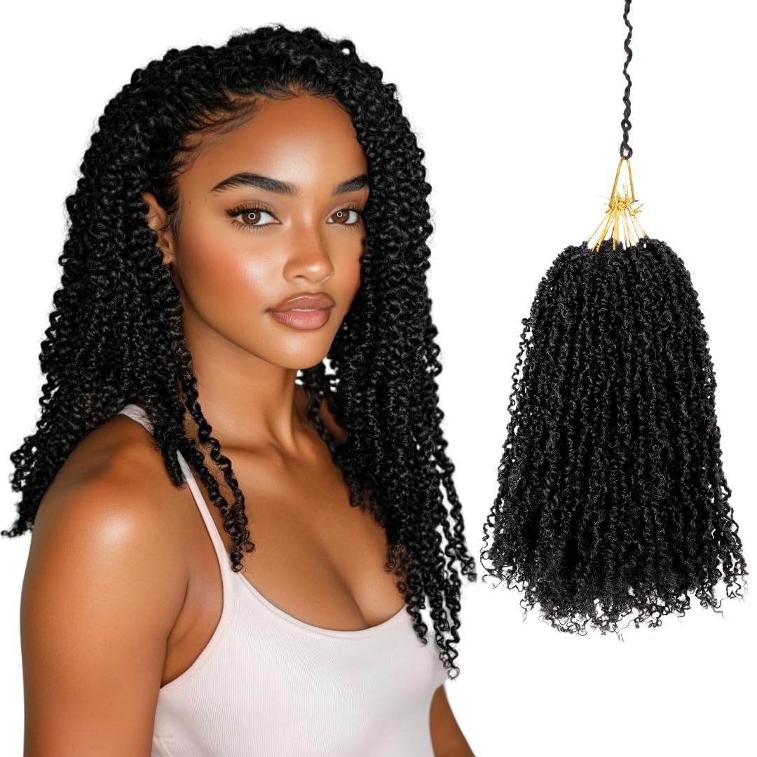 Photo 1 of **reference image**8 Inch Pre-Looped Yanky Twist Crochet Hair, 30 Strands/Pc, Mini Passion Twists, Senegalese Braiding Hair (Natural Black, 8 Pcs/Pack)