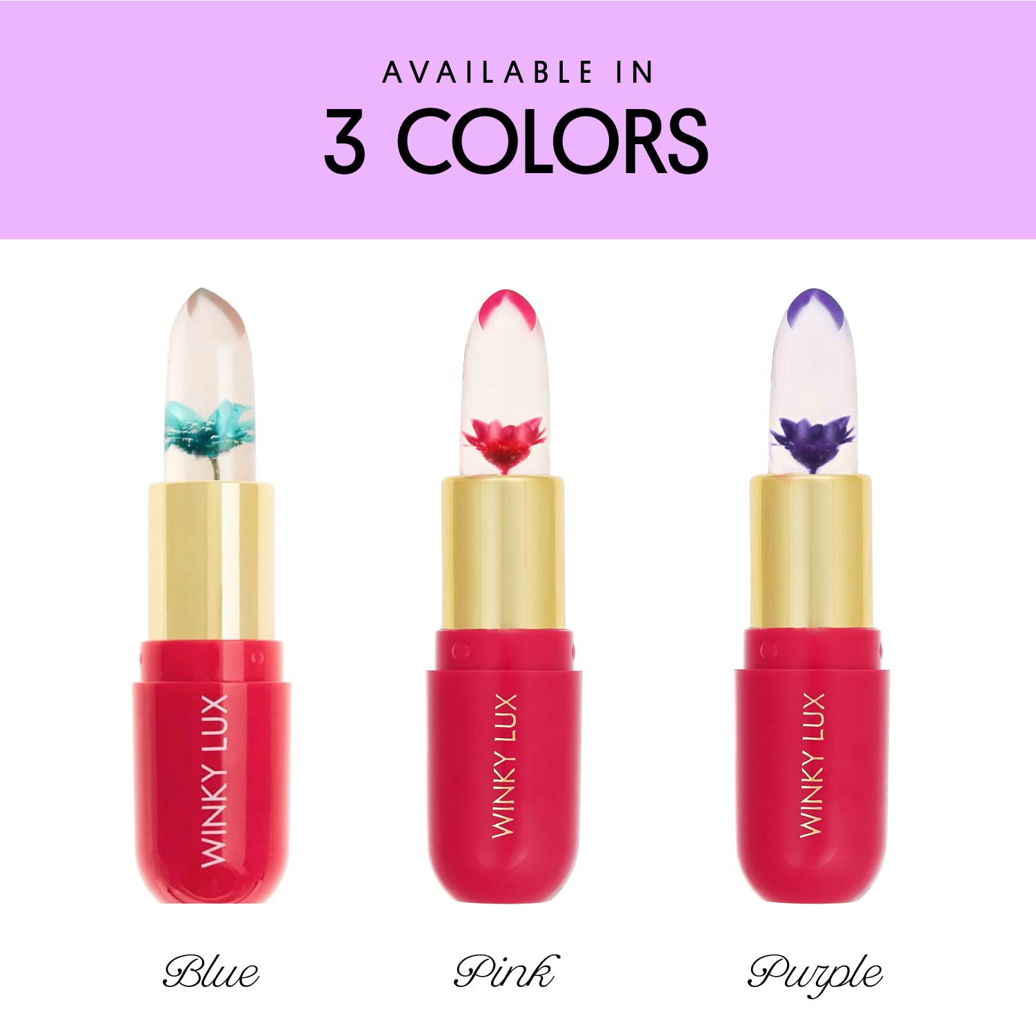 Winky Lux Flower Balm, pH Lip Balm, Color Changing Lipstick and Tinted, Vegan & Cruelty Free Lip Balm, Hydrate & Plump, Sheer Pink Lipstick, Blue Flower with Vanilla Scent
