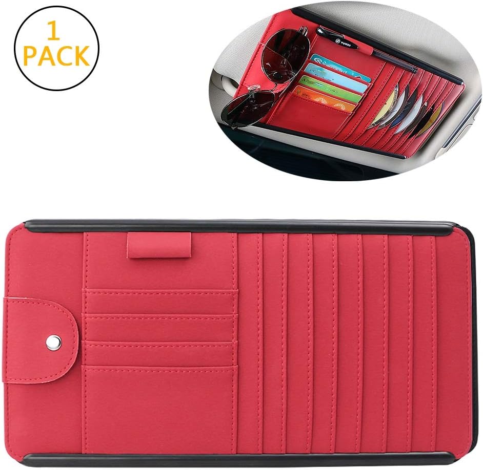 LXLQQ Multi-purpose Auto Car Sun Visor Organizer,CD Card Case Storage Holder Bag - Road Trip Essential Gift for Any Driver(Red)