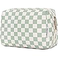 Narwey Checkered Makeup Bag Travel Cosmetic Bag Organizer Toiletry Bag Make Up Bags with Compartments for Women Girls (Large, Mint Green Checkerboard)