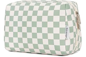 Narwey Checkered Makeup Bag Travel Cosmetic Bag Organizer Toiletry Bag Make Up Bags with Compartments for Women Girls (Large,