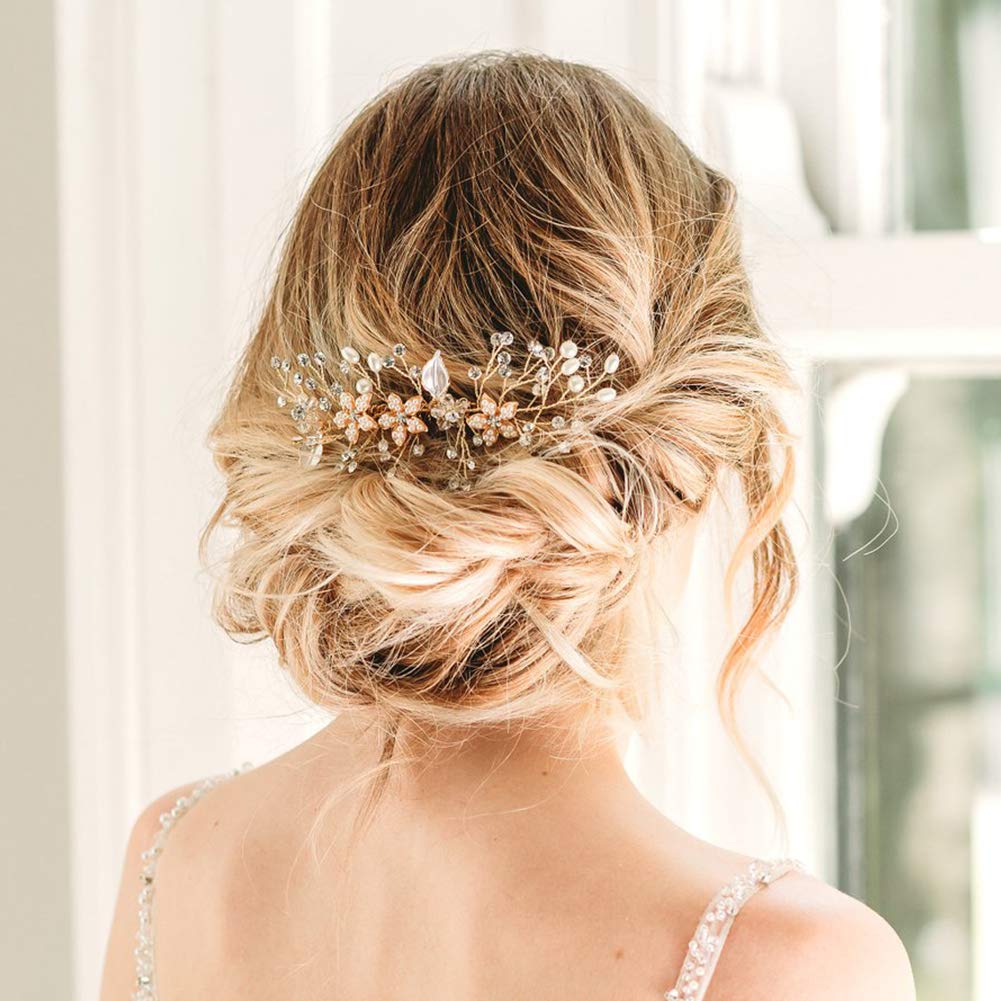 Galleon Sweetv Rose Gold Bridal Hair Comb Clip Rhinestone