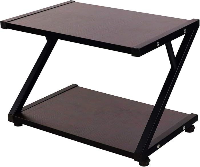 Printer Stand Wood with Metal Frame 2 Tiers with Storage Desk Organizer Office Organization for Home and Office with Skid Pads,Red Brown