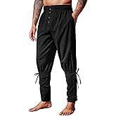 Runcati Mens Medieval Pirate Pants Renaissance Ankle Banded Viking Ren Faire Pants Lace Up Halloween Costume Trousers