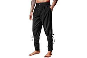 Runcati Mens Medieval Pirate Pants Renaissance Ankle Banded Viking Ren Faire Pants Lace Up Halloween Costume Trousers