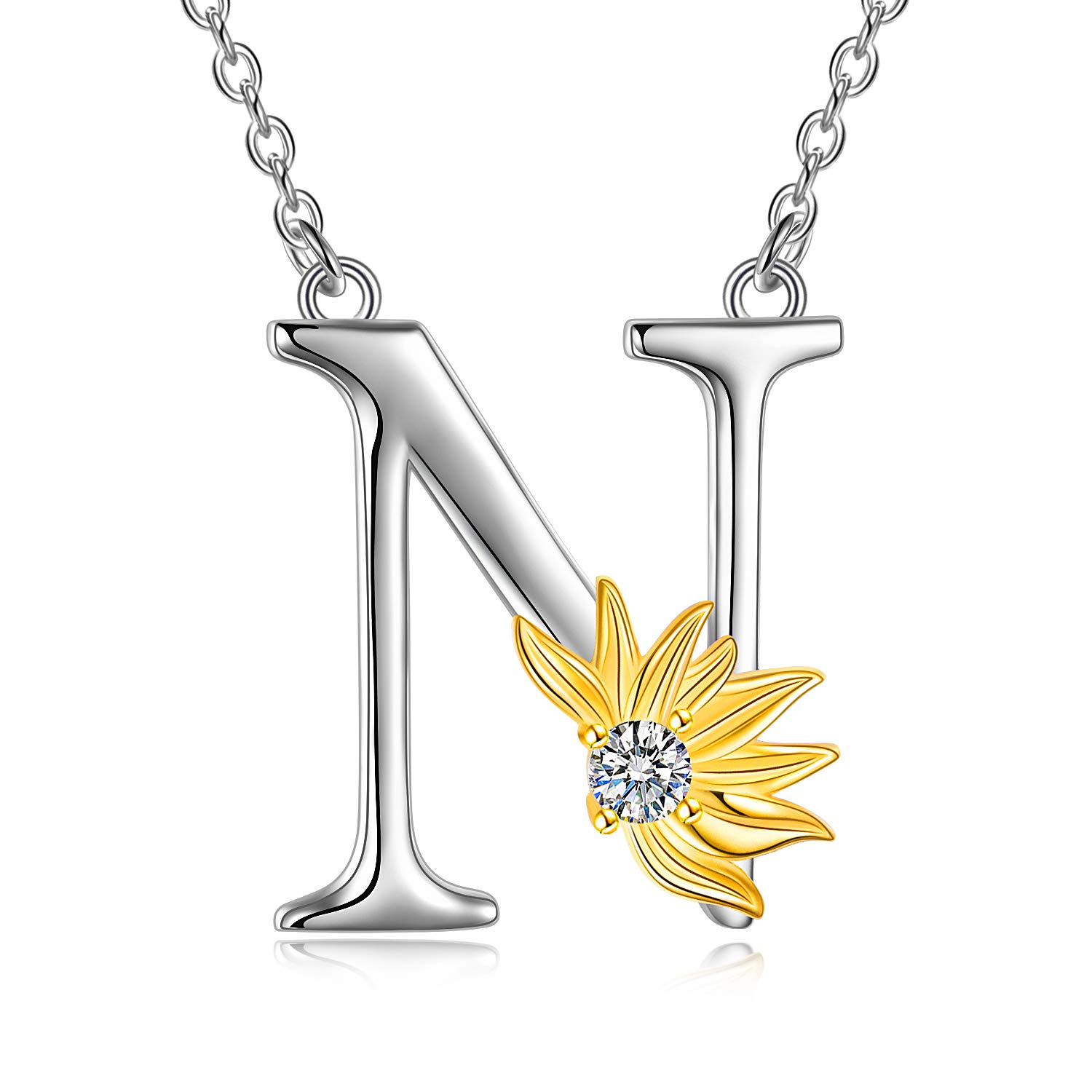 VONALA Sunflower Gifts for Women Sterling Silver Initial Alphabet Letter N Pendant Sunflower Necklace Gifts for Women Girls