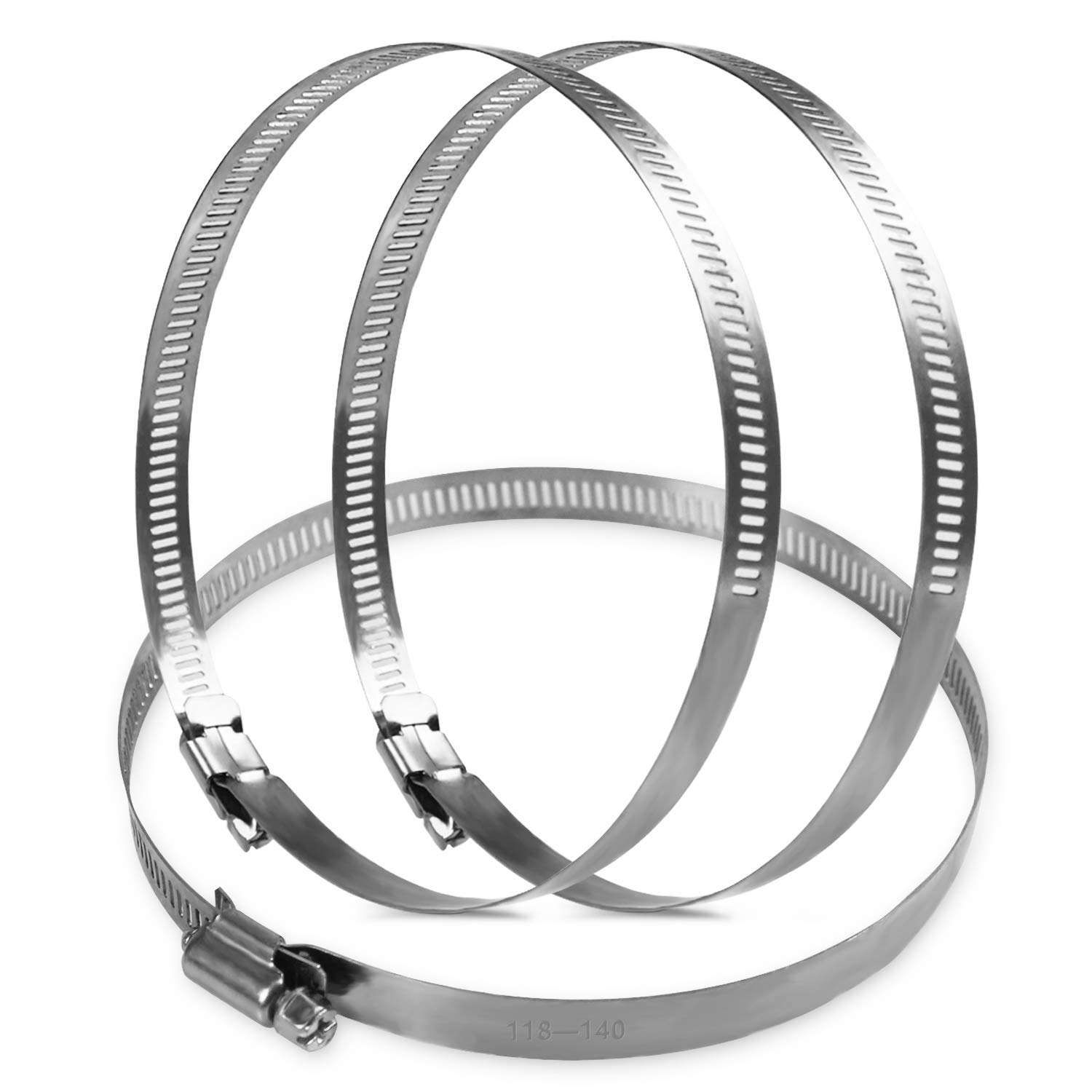 KALIM 304 Stainless Steel Adjustable118-140MM Range Worm Gear Hose Clamps Assortment Kit, Fuel Line Clamp for Water Pipe, Plumbing, Automotive and Mechanical Application (3pcs 118-140mm)