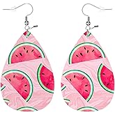 Zokola Watermelon Leather Drop Earrings Set, Fruity Watermelon Pieces Pink Marble Lightweight Teardrop Earrings Leather Dangle Earrings For Women Friends Wedding Jewelry