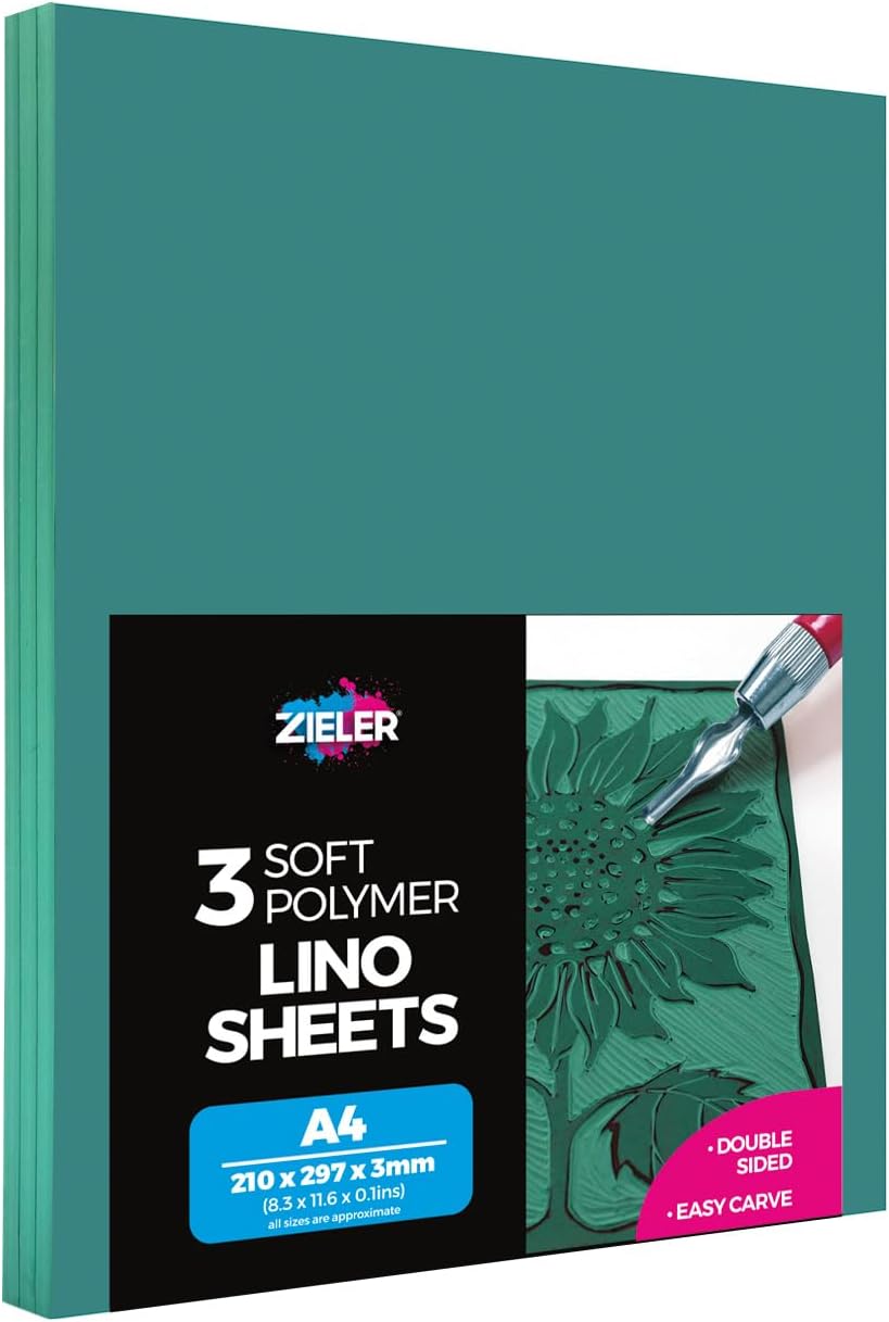Zieler A4 Lino Printing Block Sheets - Double-Sided, Pack of 3