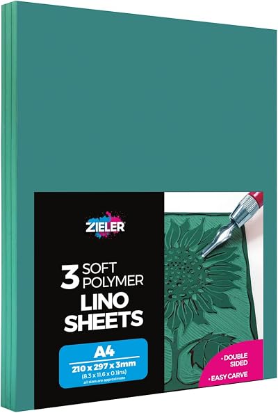 Zieler A4 Lino Printing Block Sheets - Double-Sided, Pack of 3