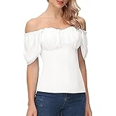 Scarlet Darkness Women Renaissance Shirt Off Shoulder Flutter Short Sleeve Top Summer Square Neck Peasant Blouse