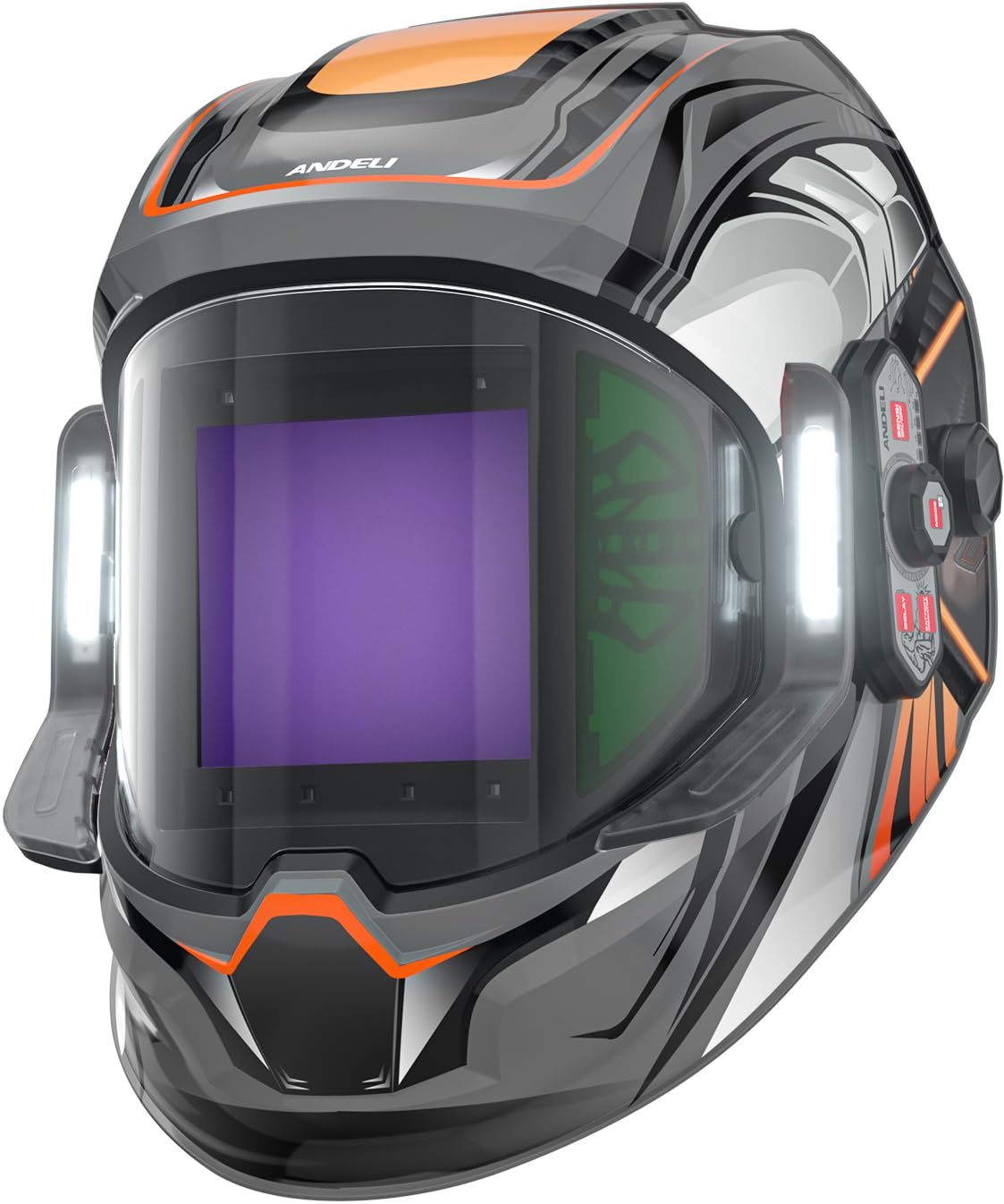 Photo 1 of ** DAMAGE MAJOR** ANDELI Welding Helmet - Panoramic 180° View 3.94"X3.74",True Color Auto Darkening Welding Helmet with Light, 6 Arc Sensor, 4/5-8/9-13 Type-C Charging Moner LED