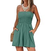 AUXDIO Women's Summer Strapless Casual Romper Smocked Backless Loose Shorts 2026 Beach Sleeveless Jumpsuits